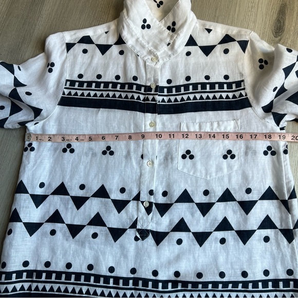 J Crew Linen Size 10 Shirt Blouse Navy Blue White Rollup Sleeves - Picture 15 of 16